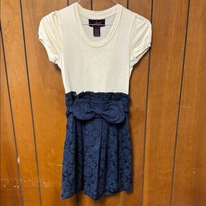 Jack by BB Dakota Cream and Navy Dress with Bow Detail Belt